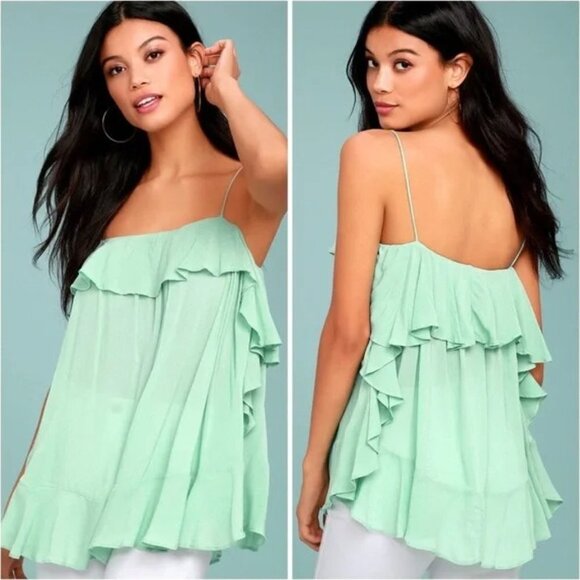 ☘️ Free People Mint Green Cascades Ruffle Cami Tank Top - Picture 1 of 14